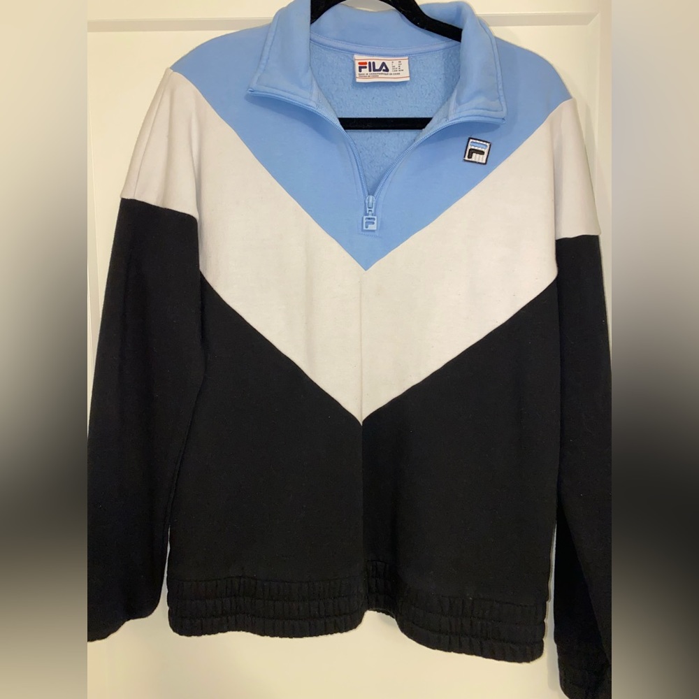 FILA white black and blue quarter zip pullover